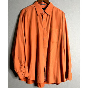 A Adams & Spire Mens XL Single Needle Tailoring Orange Button Up Polyester Shirt